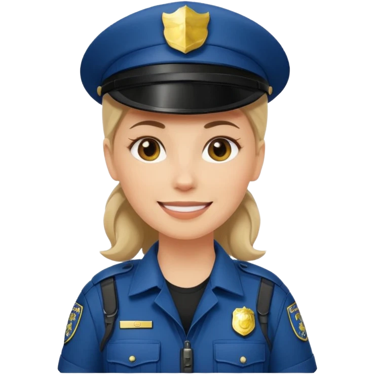 white female police officer wearing a khaki tactical vest, simple facial features, friendly expression emoji