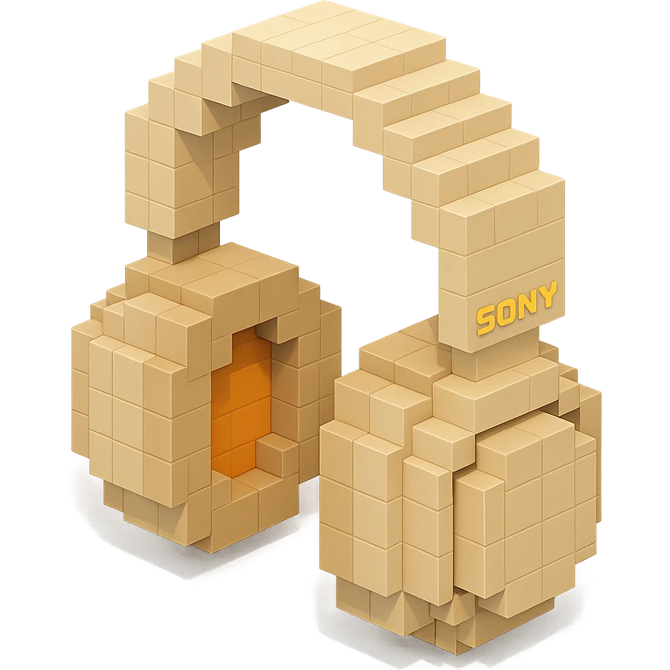 full-size Sony headphones, beige color, isometric view emoji