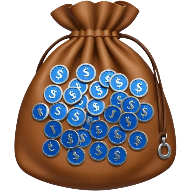 brown money bag of blue coins emoji