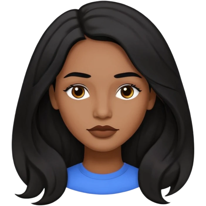 Preserve these features: long, slightly wavy black hair parted to the side, black eyes and eyebrows, full lips, medium-dark (black-brown) skin tone.
The image is a digital vector illustration, with clean lines, flat colors, and stylized semi-realistic features, minimal shading, and a square format. emoji