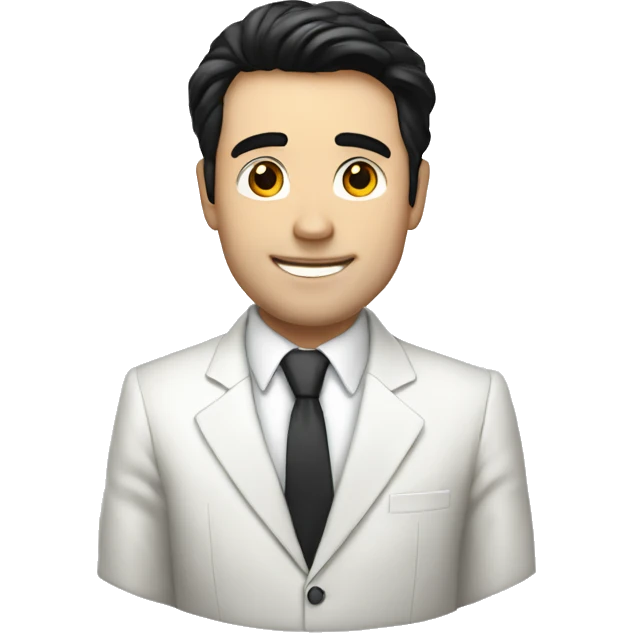 a white guy with black hair with a white suit with a red tie named joe hawley emoji