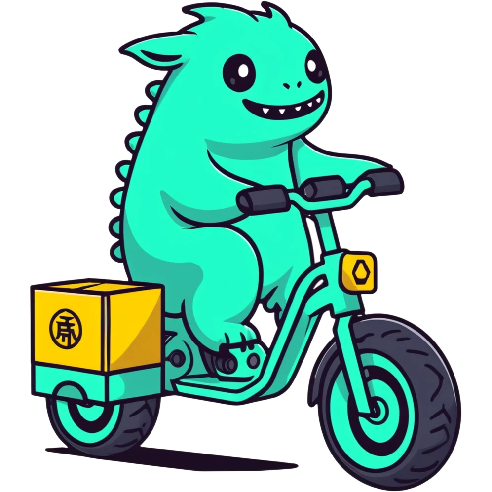 Robust Chinese Monster e-bike for food delivery with insulated food box, chunky tires, large battery emoji