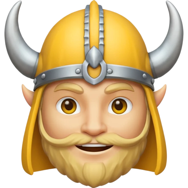 Viking emoji in Messenger style, yellow face, simple eyes, smiling, horned helmet emoji