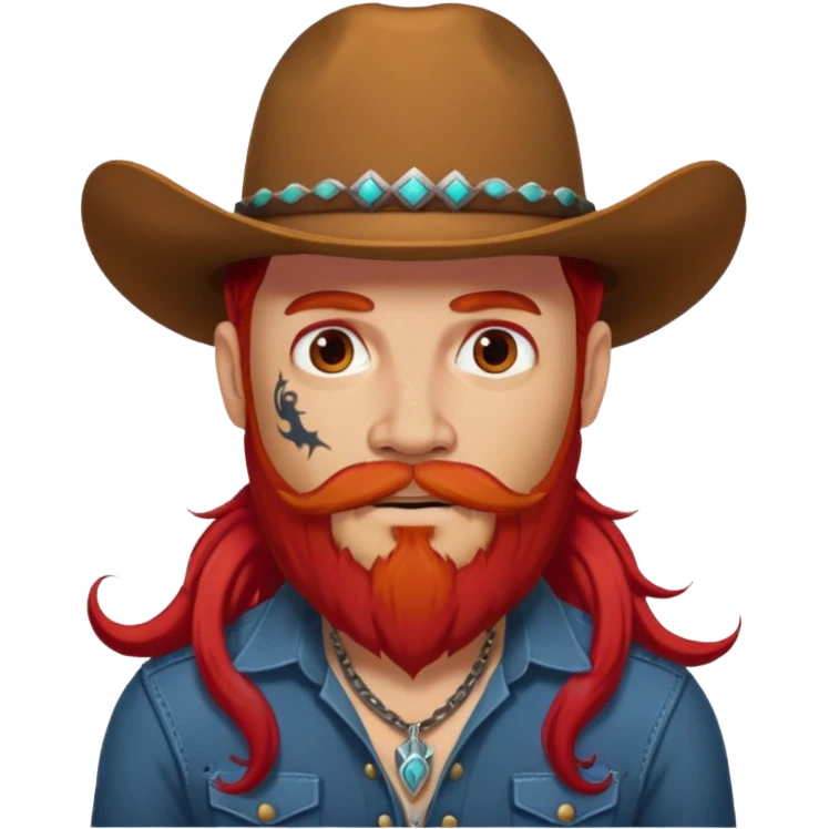mustached cowboys bead and long red hair with tattoos on face  emoji