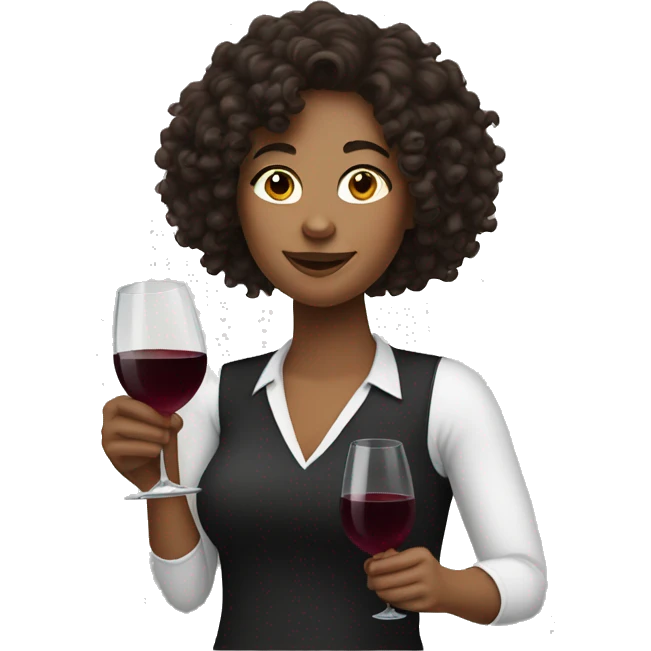 White Woman with curly dark brown hair drinking wine emoji