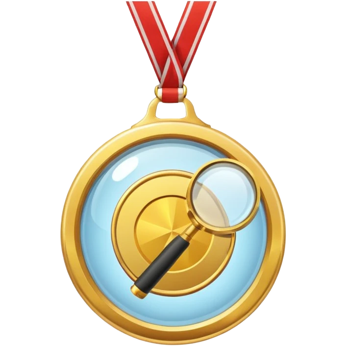 gold medal with ONLY ONE magnifier engraved on the center emoji