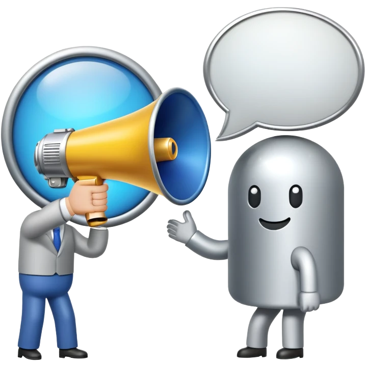 An icon featuring a megaphone, a billboard, and a handshake, symbolizing advertising and public relations. The design includes a speech bubble and media icons, representing communication and brand messaging. Transparent background highlights the influence of PR and marketing strategies. emoji