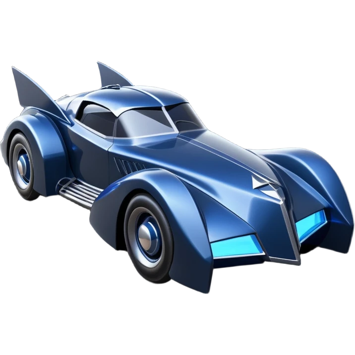  the animated series aerodynamic opulent dark knight futuristic concept Batmobile loosely based on 1936 cord 812(flat long straight faceted mechanical body) winged stealthy blue headlight covers street hot rod  emoji
