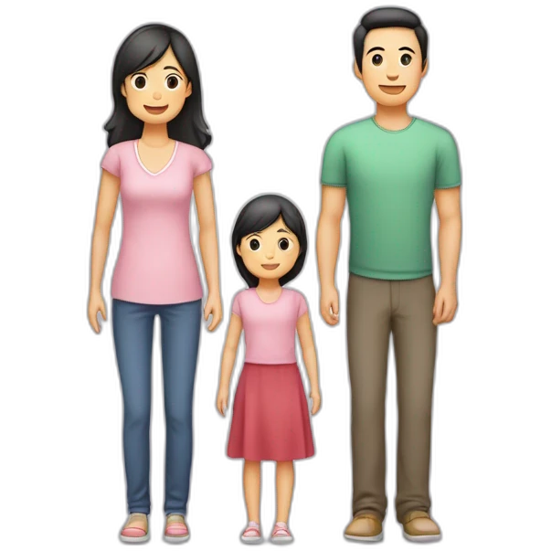 Famille 4 personne 1 fils aîné 1 fille cadette au cheveux long 1 père asiatique 1 mère emoji