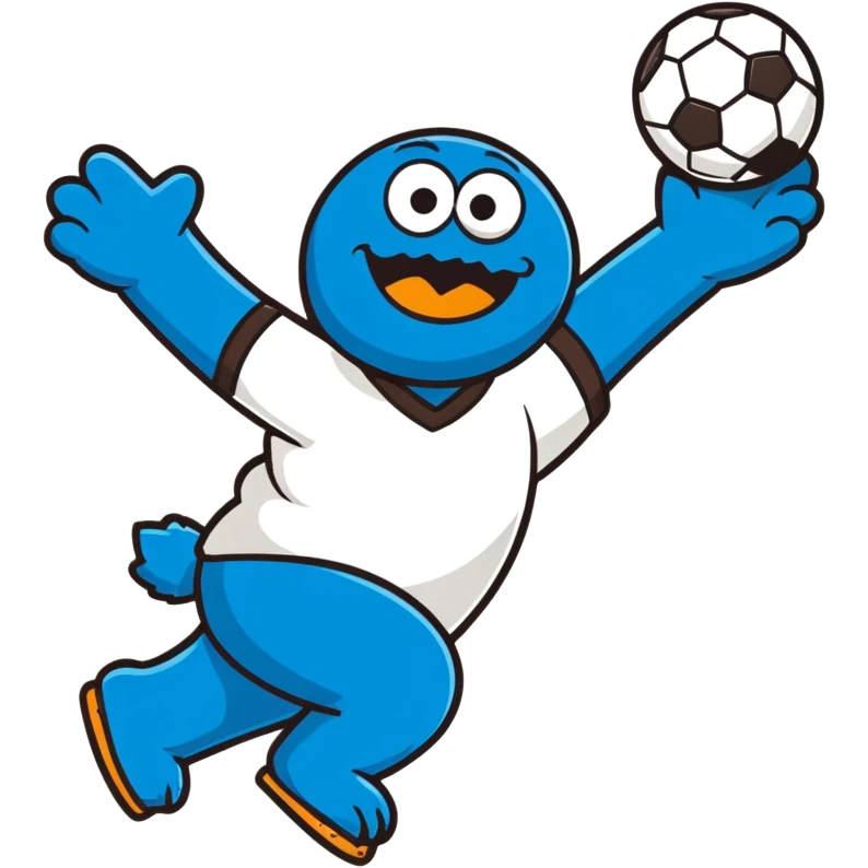 Cookie Monster heading a soccer ball emoji