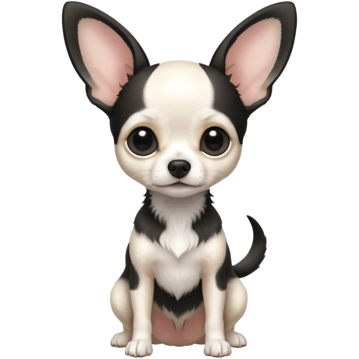 Full White and black Chihuahua - tiny, skinny and big ears. Full body emoji