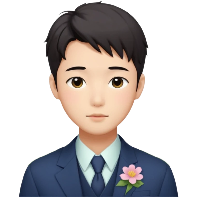 Gorgeous romantic anime style Asian formal modern shojo guy with flowers and blushing face aesthetic trending style cottagecore pastelcore lolicore outside  emoji