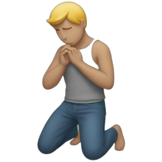 A person kneel down placing his right hand on heart emoji