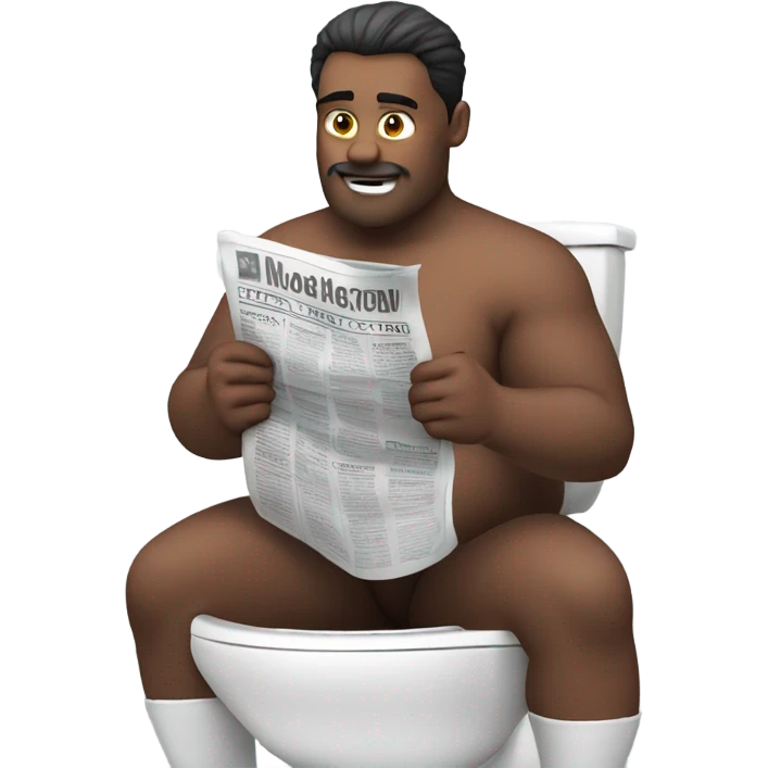 fat guy sitting on toilet reading newspaper no shirt front view emoji