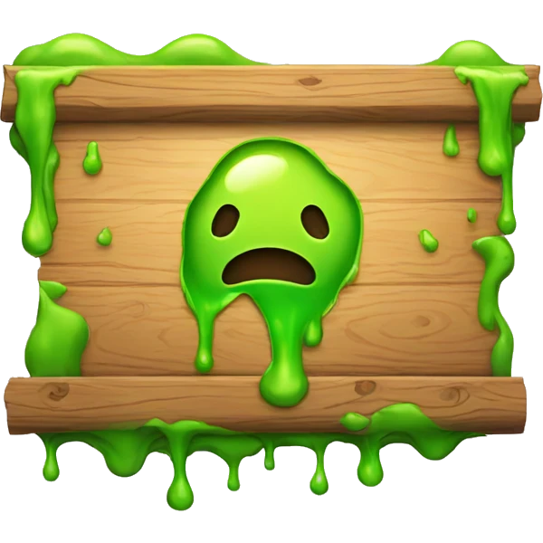 Wooden sign that says OPEN dripping with slime emoji