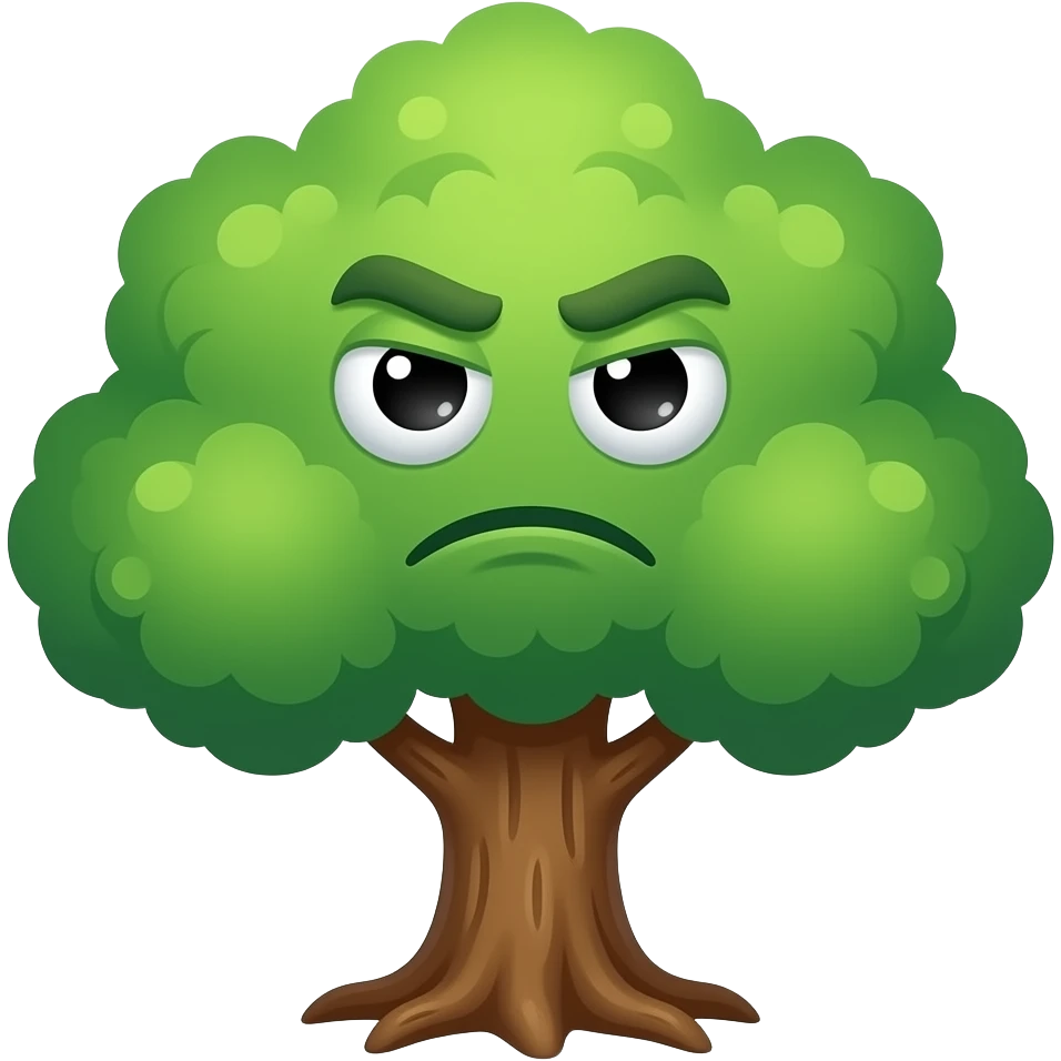 a tree with a disgusted face emoji