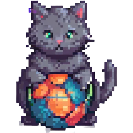 A pixel art cat, playing with a ball of yarn, simple and cute. emoji