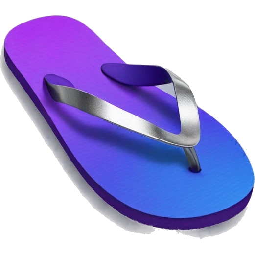 Realistic dark purple to blue ombre flip flops with metallic silver accents. emoji