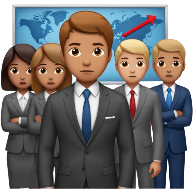 Create a realistic emoji of a person making some decisions in front of a grounp while standing in a office emoji