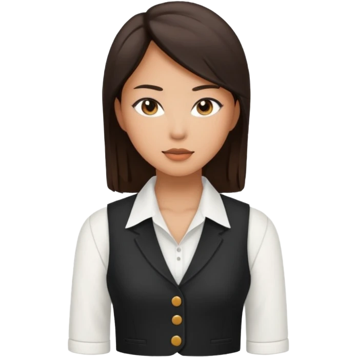 brunette asian woman in white shirt and black women's vest emoji