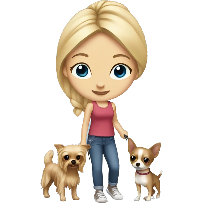 blonde girl blue eyes walking yorkie and chihuahua   emoji