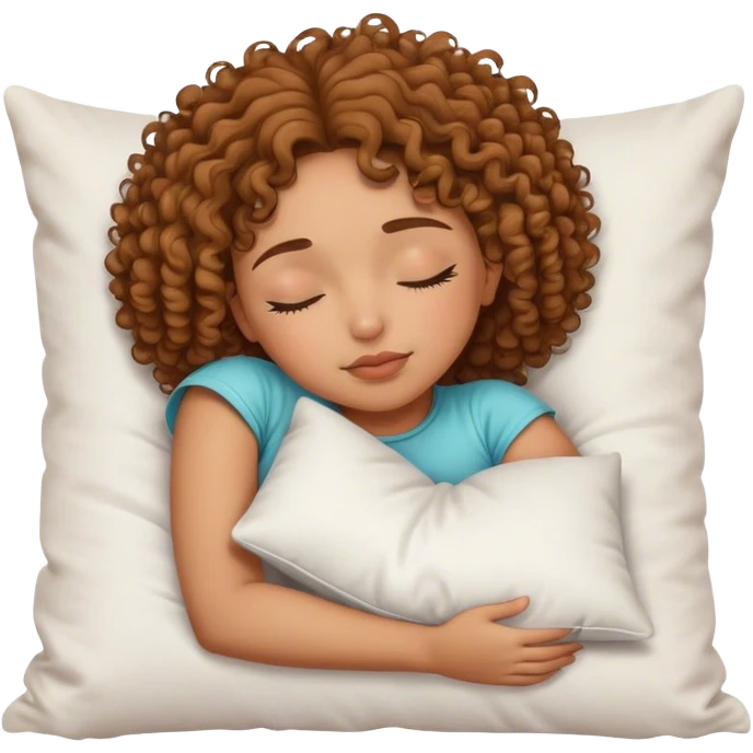 Curly hair medium length mixed girl sleeping on pillow  emoji