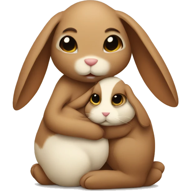 Beige bunny hugging brown bunny emoji