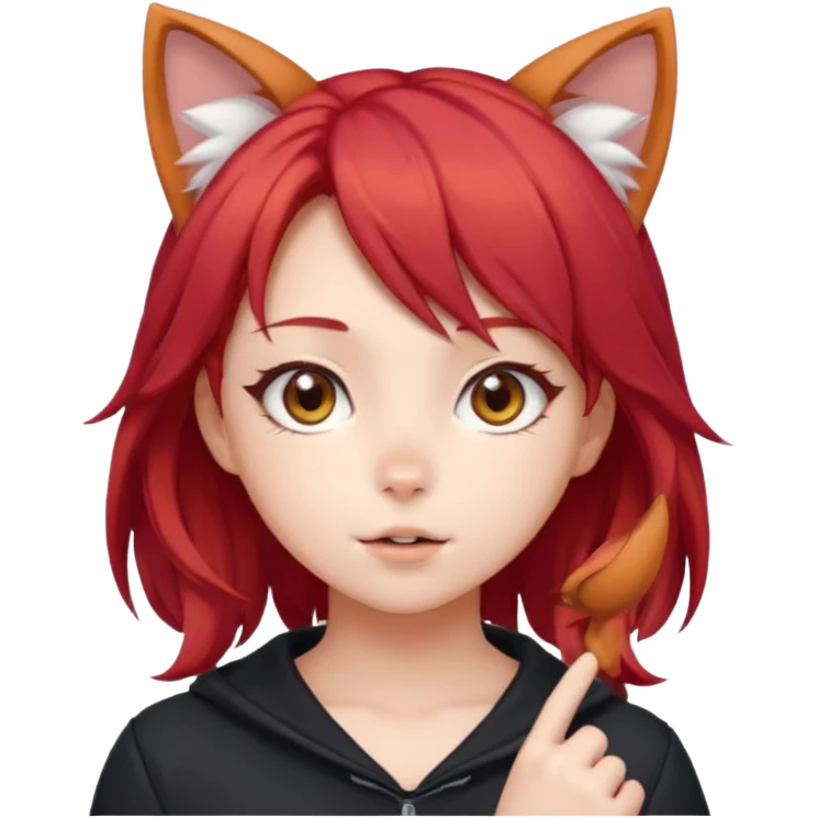 cute anime girl with cat ears, red blowing hair emoji