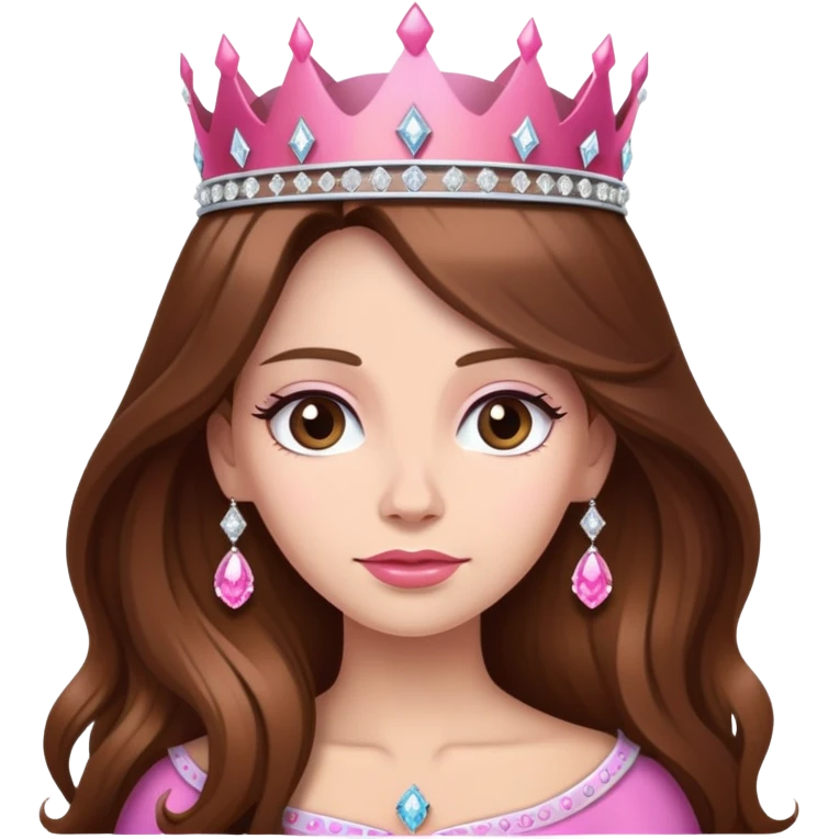 Queen, brown long hair, pink crown with diamonds emoji