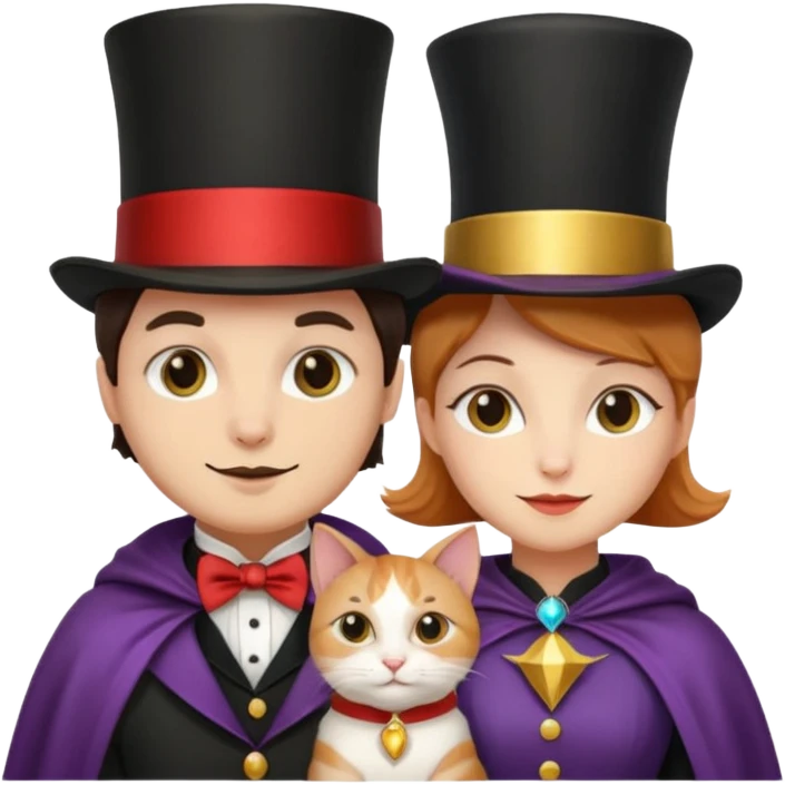 magician couple and their pet cat emoji