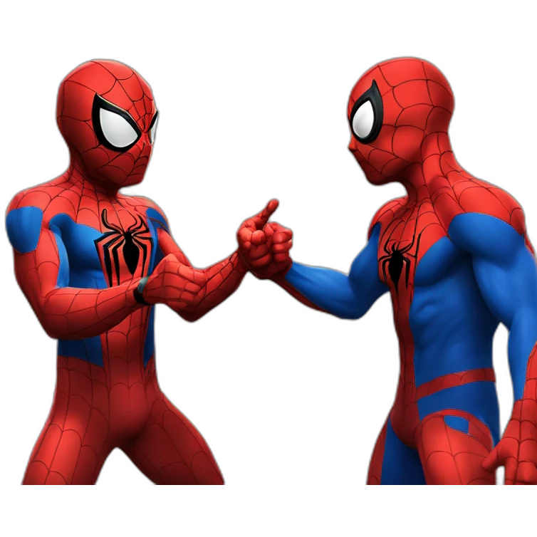 Two spiderman playing rock paper scissors emoji