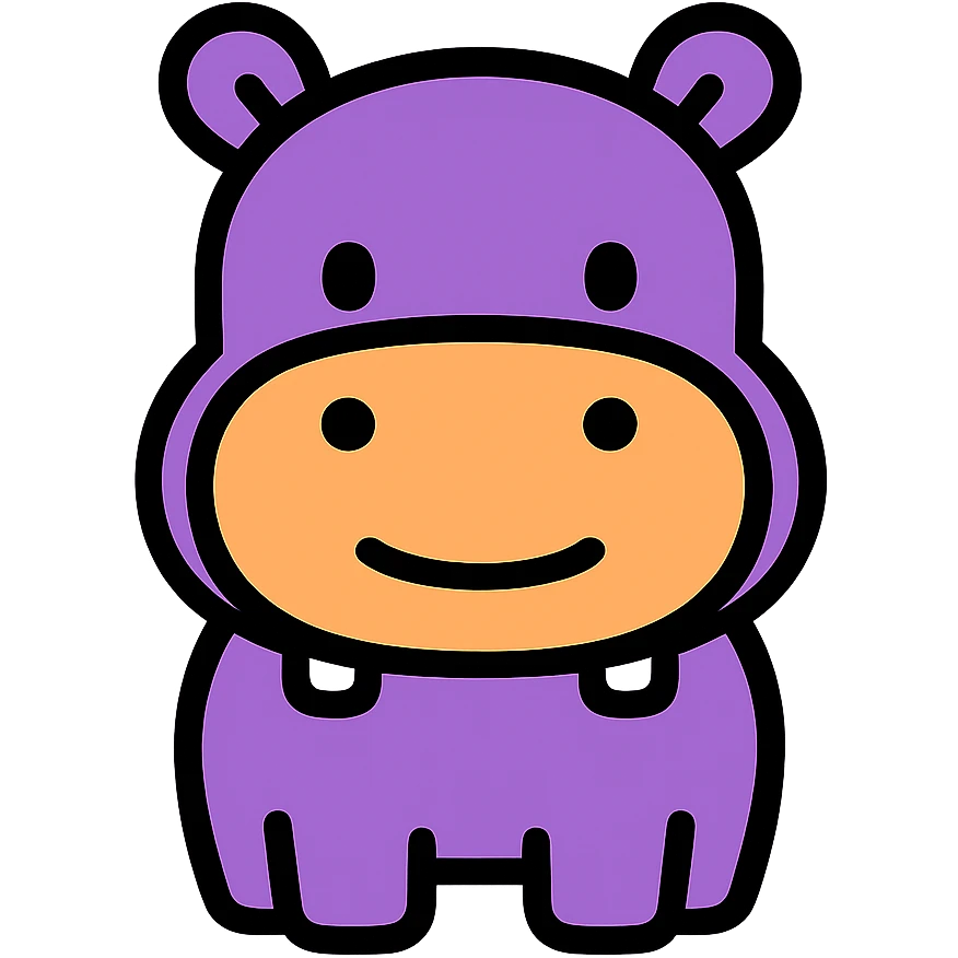 cute cartoon hippopotamus icon, rounded shapes, friendly expression, small ears, modern icon style emoji