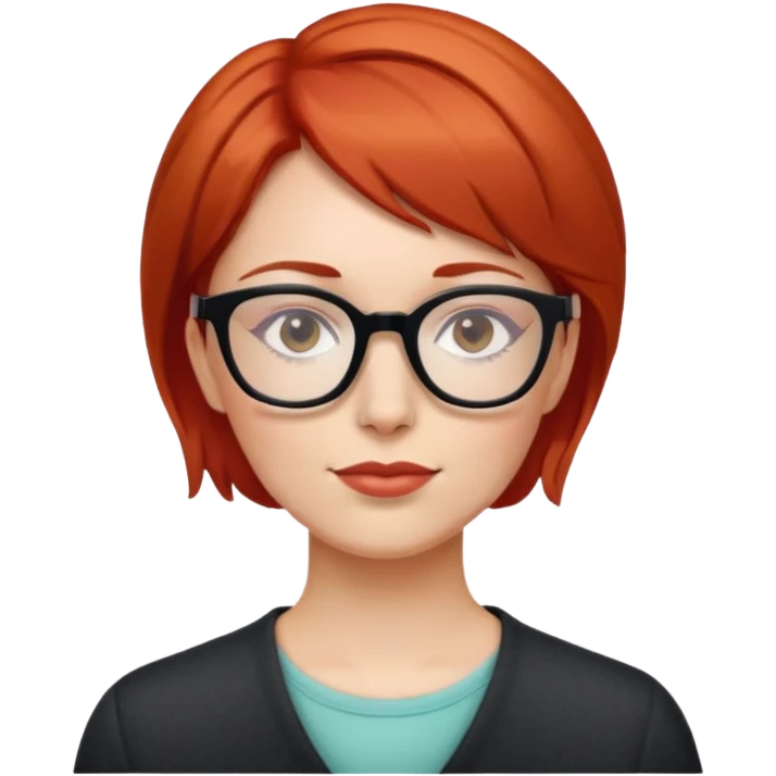 Professora de cabelo curto ruivo que usa óculos  emoji