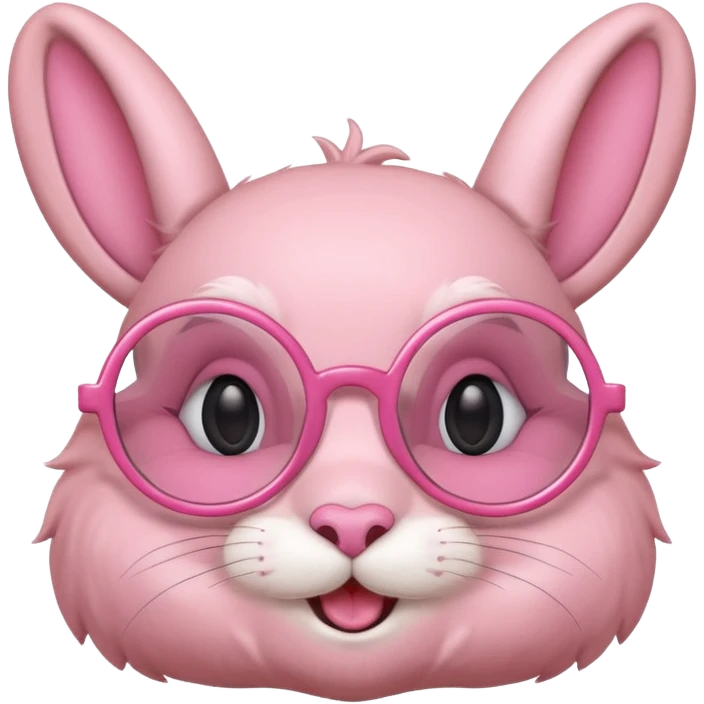 Pink bunny with big circular glasses, smiling, half body emoji