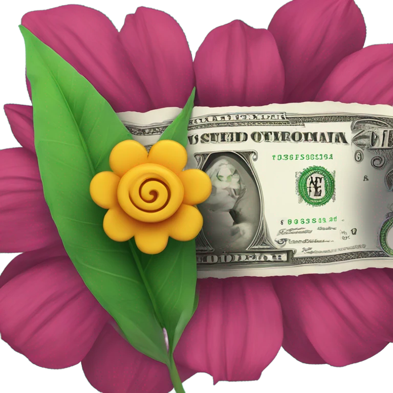 Rolled up dollar bil next to flower emoji