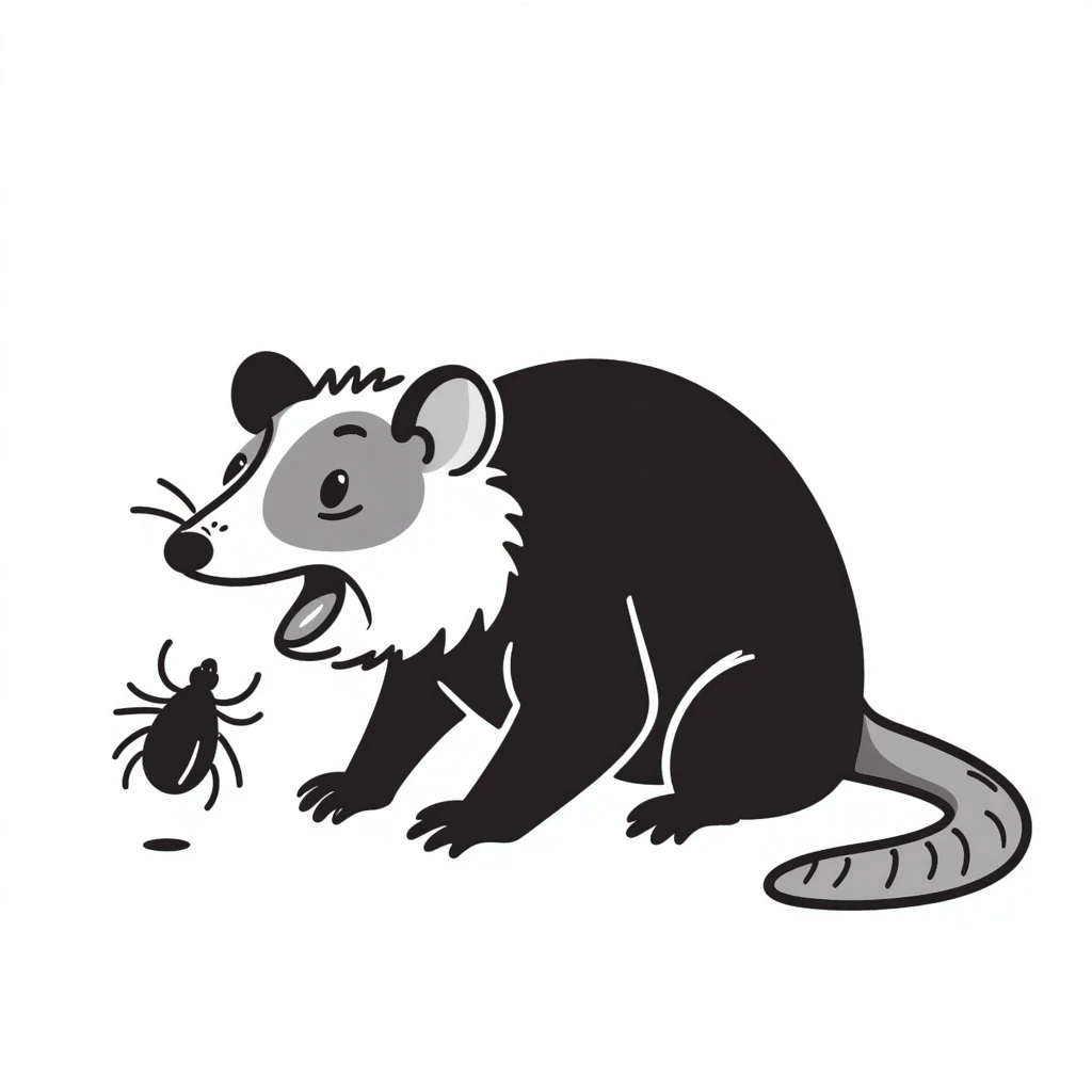 possum eating a tick, hand drawn doodle style emoji