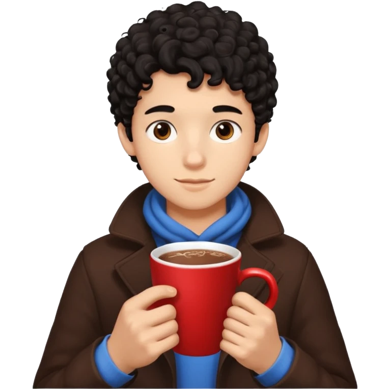 Un homme de 16 ans aux cheveux noirs bouclés avec une couleur de peau, couleur, chocolat chaud, tout skinny  emoji