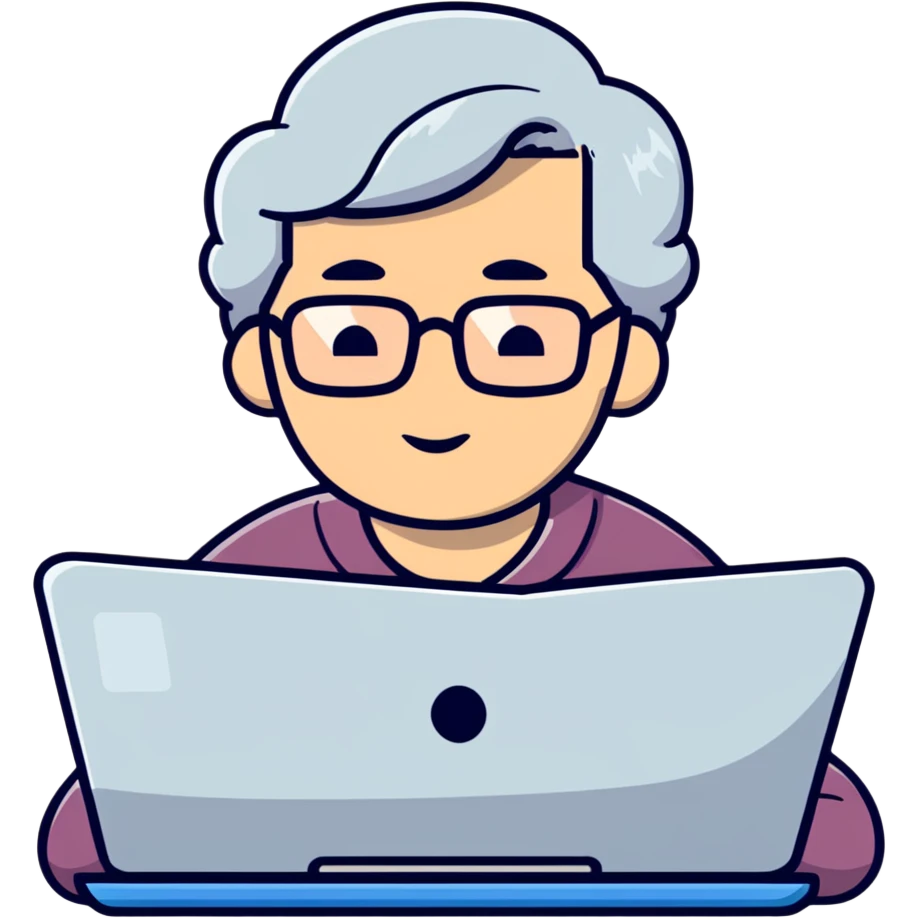 grandma typing on a computer on black background emoji