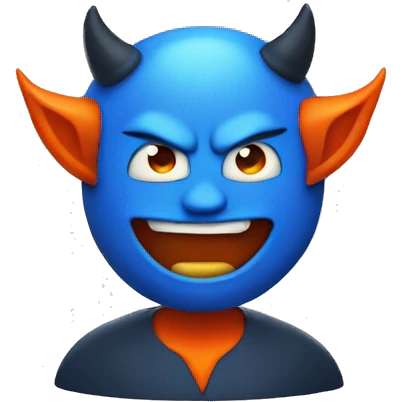 Create a small devil character with a blue body and an orange head.  emoji