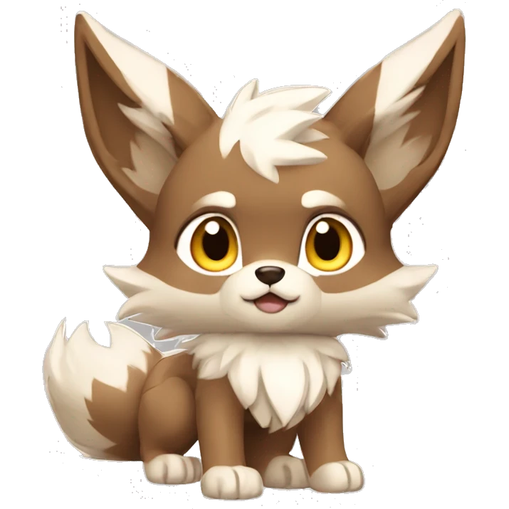 Brown Beige White Cartoon Chibi Wolf Eevee Lycanroc Full Body emoji