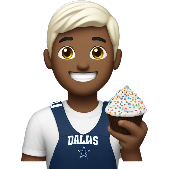 white short hair guy with a dallas cowboys hat enjoying a sprinkles cupcake  emoji
