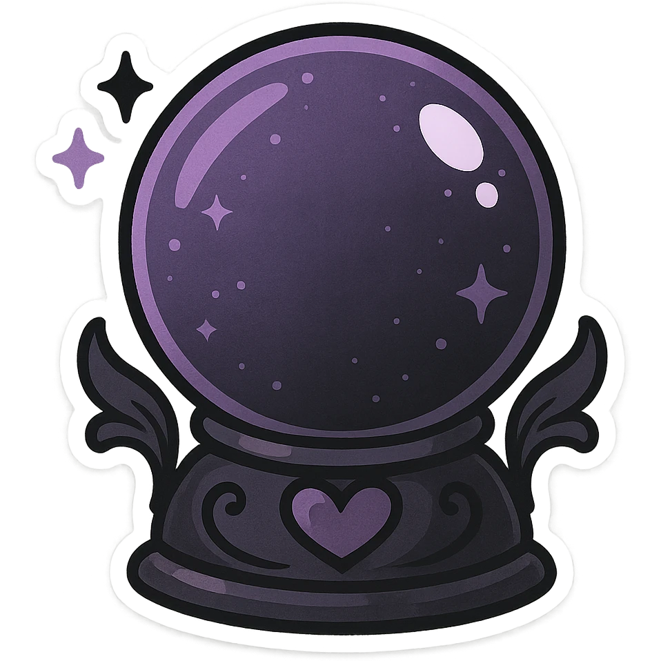 gothic black and purple crystal ball, cute and magical, chibi style emoji