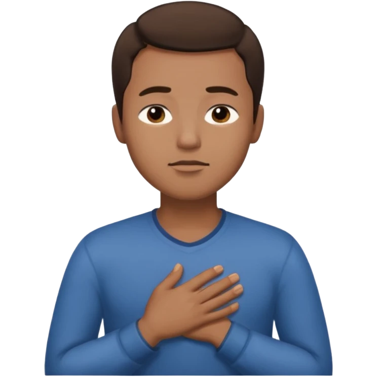 una mano en pecho ojos cerrados hombre multirracial emoji