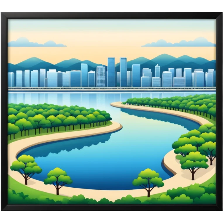 Hangang river with skyline and park emoji