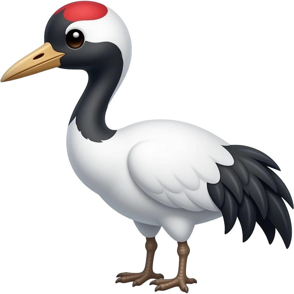 cute mini crane bird muted gray or white plumages, marked with black, and red bare patches on the face emoji