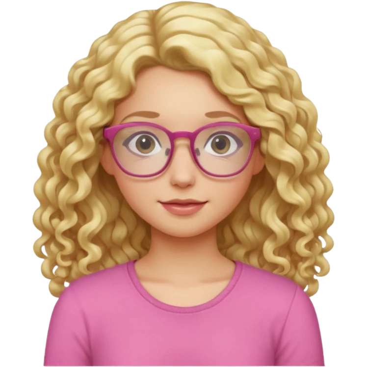 blond girl with glasses long curly hair pink top emoji