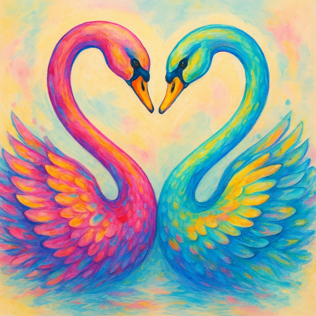 colorful illustration style heart made by swans emoji