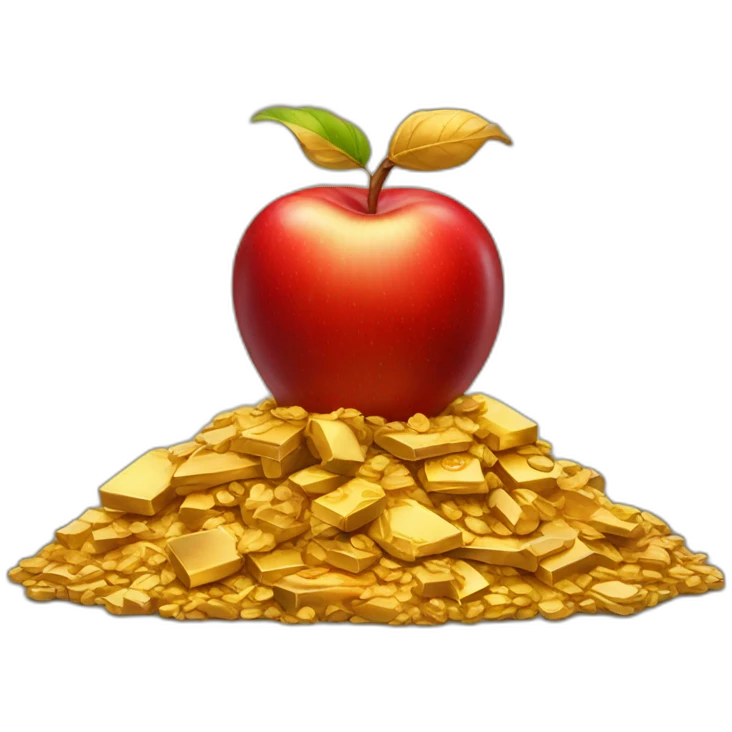 smiling red apple standing on a pile of gold emoji