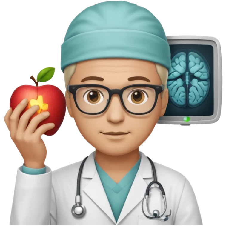 male neurosurgeon with glasses holding MRI scan, apple emoji style emoji