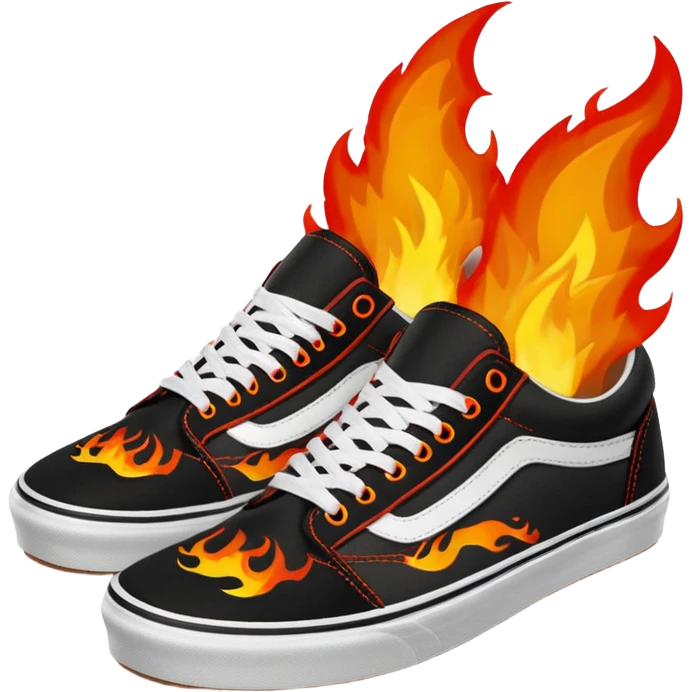 Vans shoes black skate and fire in front logo write irish khan on fire emoji